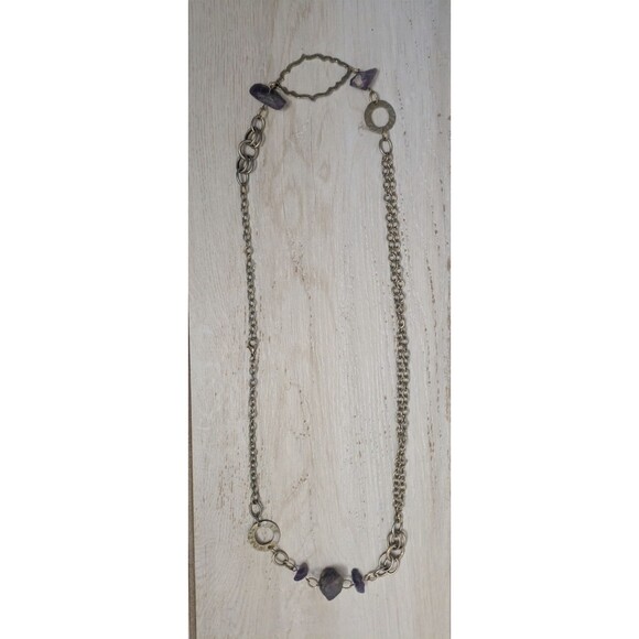 J. Crew Jewelry - J.CREW Silver Tone Chain & Amethyst Crystals Necklace Raw Gemstone
